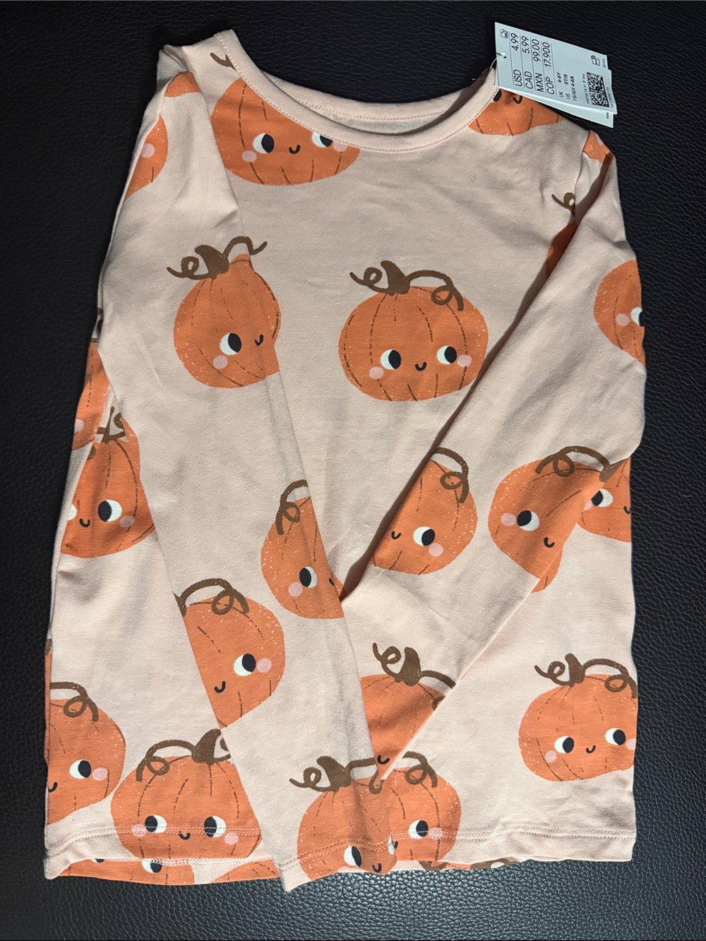 H&M Cream Long Sleeve Tee with Orange Pumpkin Print